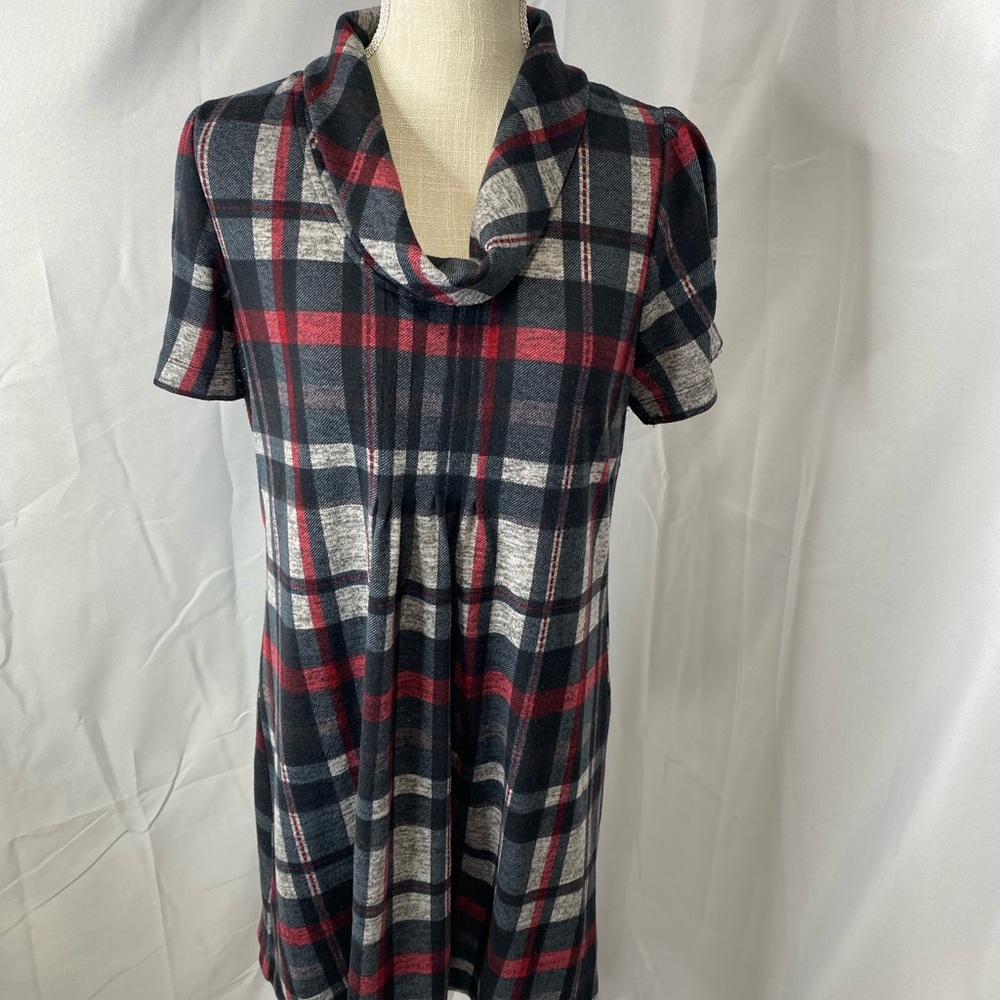 JH Collection cowl neck short sleeve plaid dress PL